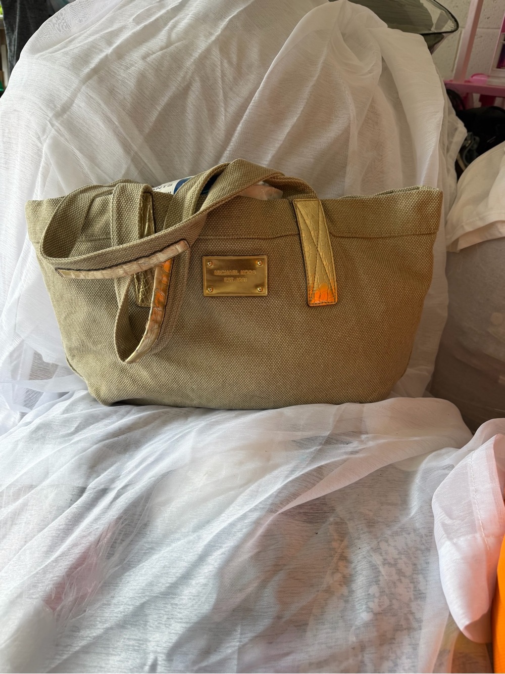 Michael Kors Olive Canvas Tote with Gold-Tone Hardware - Picture 2 of 5